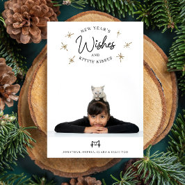 Tarjeta Festiva Deseos de Año Nuevo, gatos gatitos besan una tibia
