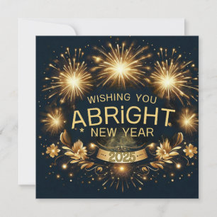 Tarjeta Festiva Deseos de Año Nuevo Radiante Dorado 2025