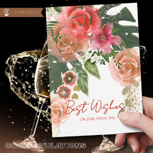 Tarjeta Festiva Deseos de Coral Rosa Floral para tu Día Especial
