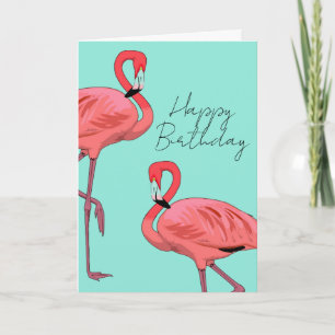 Tarjeta Festiva Deseos de cumpleaños cálidos de flamencos rosas