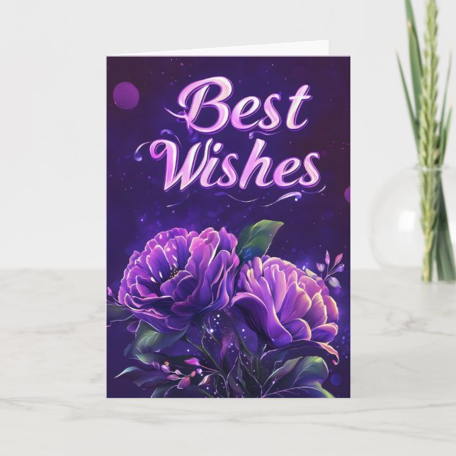 Tarjeta Festiva Deseos de Flores Purpura (Anverso)