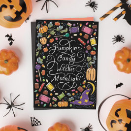 Tarjeta Festiva Deseos de Halloween con letras de mano