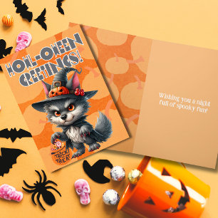Tarjeta Festiva Deseos de Halloween de la Loba Bruja