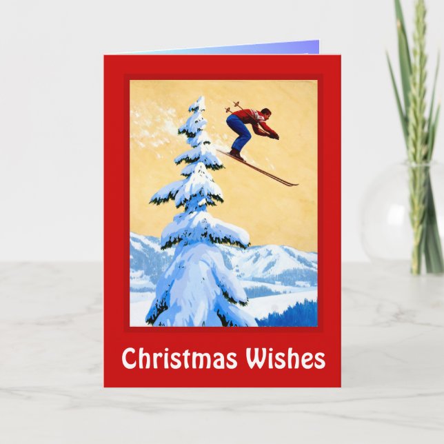 Tarjeta Festiva Deseos de los navidades, saltos de esquí (Anverso)
