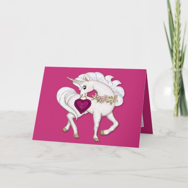 Tarjeta Festiva Deseos de Unicorn Magic Valentine (Anverso)