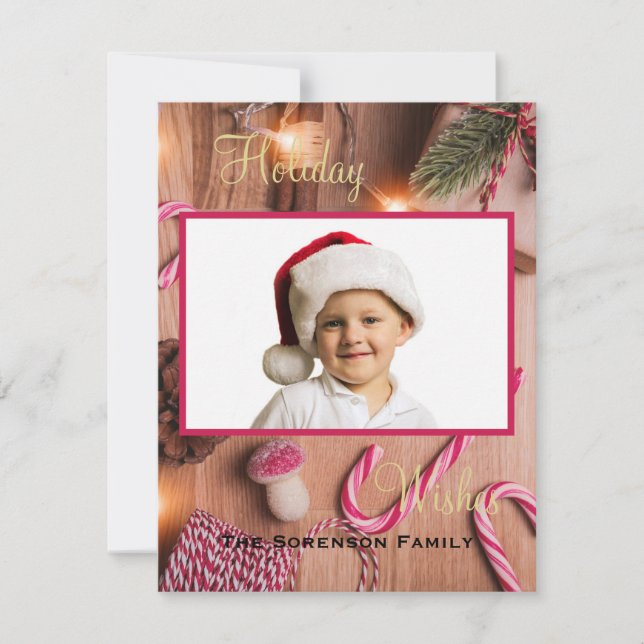Tarjeta Festiva Deseos de vacaciones Candy Cane Pine Bough Persona (Anverso)
