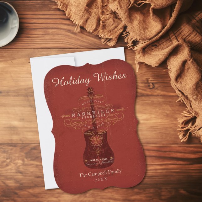 Tarjeta Festiva Deseos de vacaciones de Nashville (Card on table)