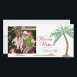 Tarjeta Festiva Deseos de vacaciones más cálidos, Navidades Beach<br><div class="desc">reemplace con su foto y actualice su deseo de vacaciones en esta exclusiva tarjeta fotográfica de palmeras.</div>