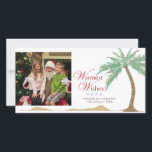 Tarjeta Festiva Deseos de vacaciones más cálidos, Navidades Beach<br><div class="desc">reemplace con su foto y actualice su deseo de vacaciones en esta exclusiva tarjeta fotográfica de palmeras.</div>