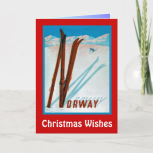 Tarjeta Festiva Deseos del navidad, Noruega, esquís