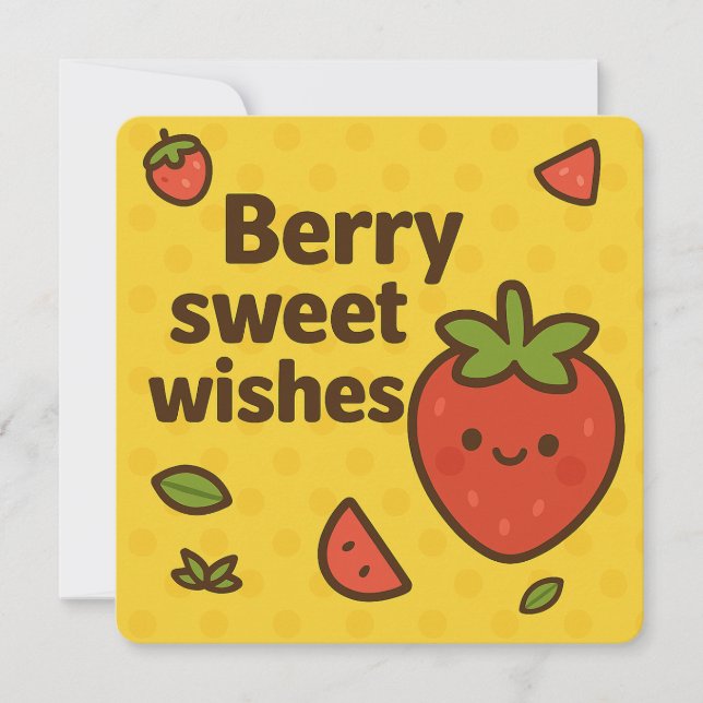 Tarjeta Festiva Deseos dulces de Berry - Saludo de Pun de Fresa Cu (Anverso)