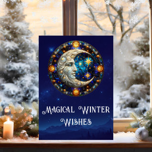 Tarjeta Festiva Deseos Mágicos de Invierno Luna Celestial de Navid