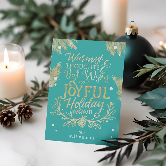 Tarjeta Festiva Deseos más cálidos Collage de fotos de mensajes ti (Warmest Wishes Typographic Message Photo Collage Holiday Card)