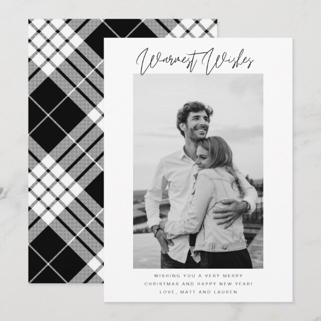 Tarjeta Festiva Deseos más cálidos en blanco y negro Navidades de  (Anverso / Reverso)