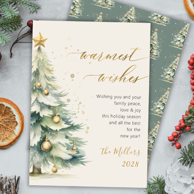 Tarjeta Festiva Deseos más cálidos Moda Guión dorado Árbol de Navi (Subido por el creador)