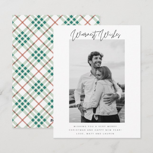 Tarjeta Festiva Deseos más cálidos Navidades con foto colocada (Anverso / Reverso)