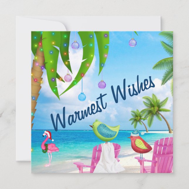 Tarjeta Festiva Deseos más cálidos Navidades de playa tropical de  (Anverso)