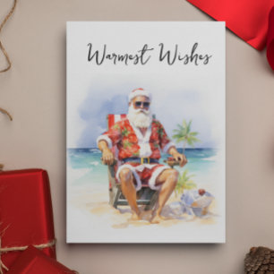 Tarjeta Festiva Deseos más Cálidos Santa en la Playa
