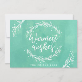 Tarjeta Festiva Deseos más cálidos Wreath y acuarela de vacaciones