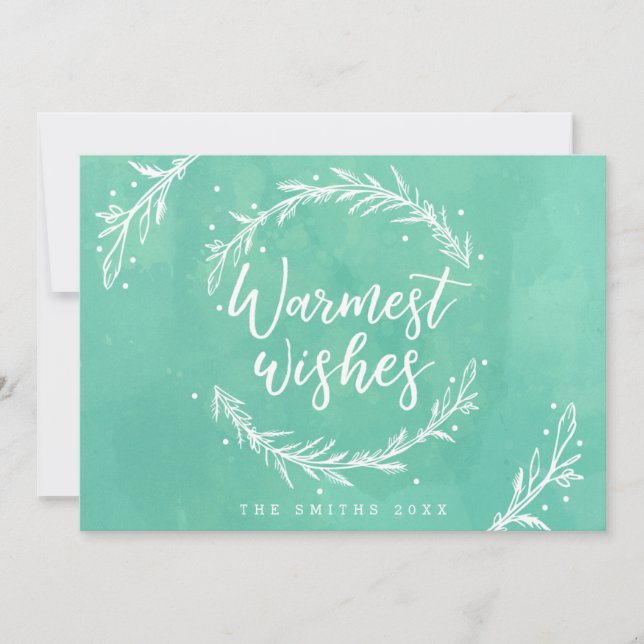 Tarjeta Festiva Deseos más cálidos Wreath y acuarela de vacaciones (Anverso)