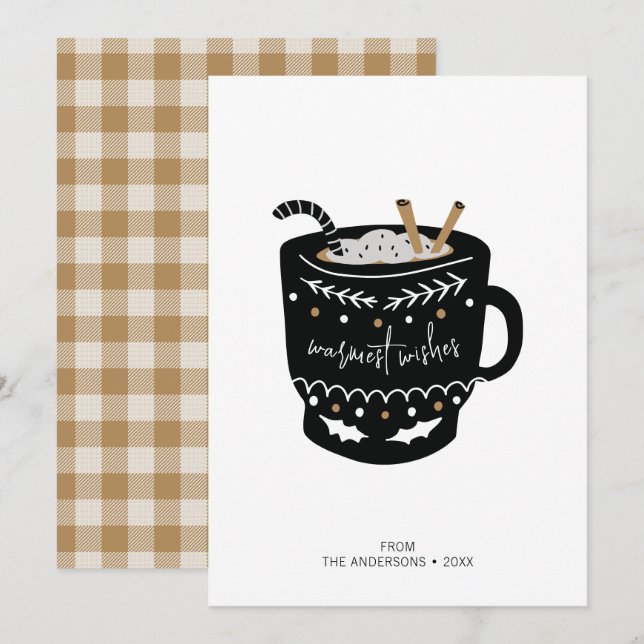 Tarjeta Festiva Deseos más cálidos y modernos de cacao caliente (Anverso / Reverso)