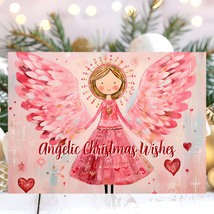 Tarjeta Festiva Deseos Navideños Angelicales Ángel Rosa