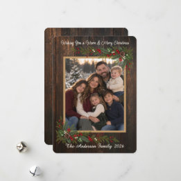 Tarjeta Festiva Deseos Navideños Cálidos Foto Familiar
