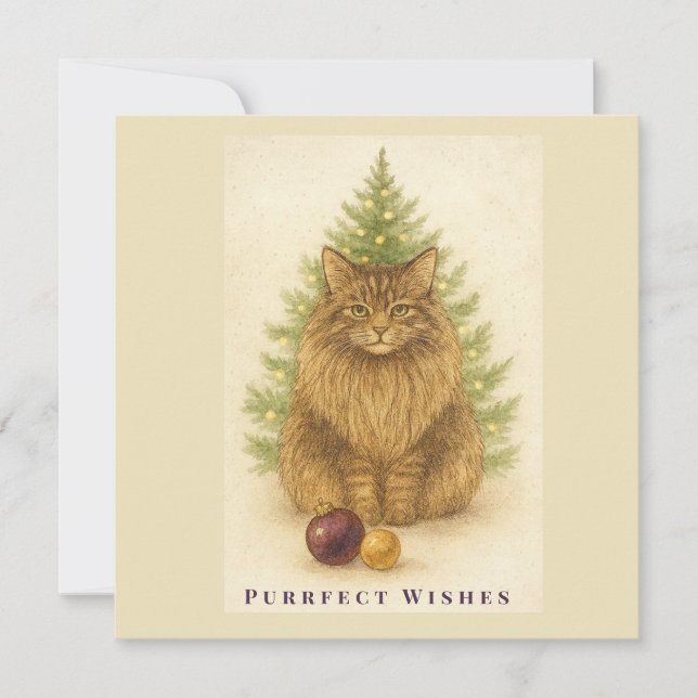 Tarjeta Festiva Deseos perfectos - Navidades de gatos - Gato Maine (Anverso)