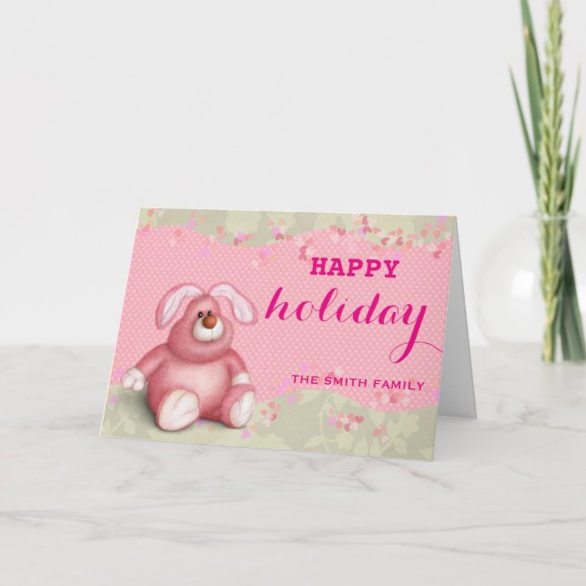 Tarjeta Festiva Deseosos de felices vacaciones niños rosados Navid (Anverso)
