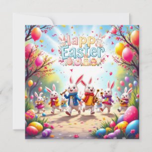 Tarjeta Festiva Desfile de bandas de conejo de Pascua