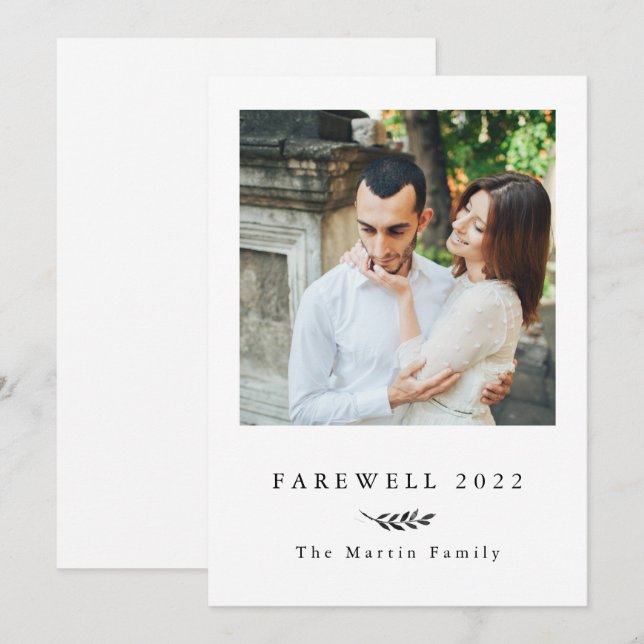 Tarjeta Festiva Despedida botánica en blanco y negro 2022 Foto (Anverso / Reverso)