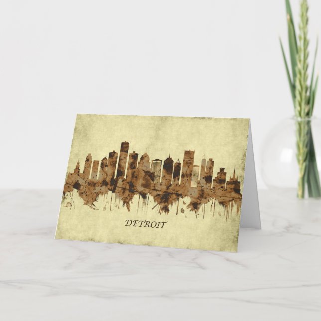 Tarjeta Festiva Detroit Michigan Cityscape (Anverso)