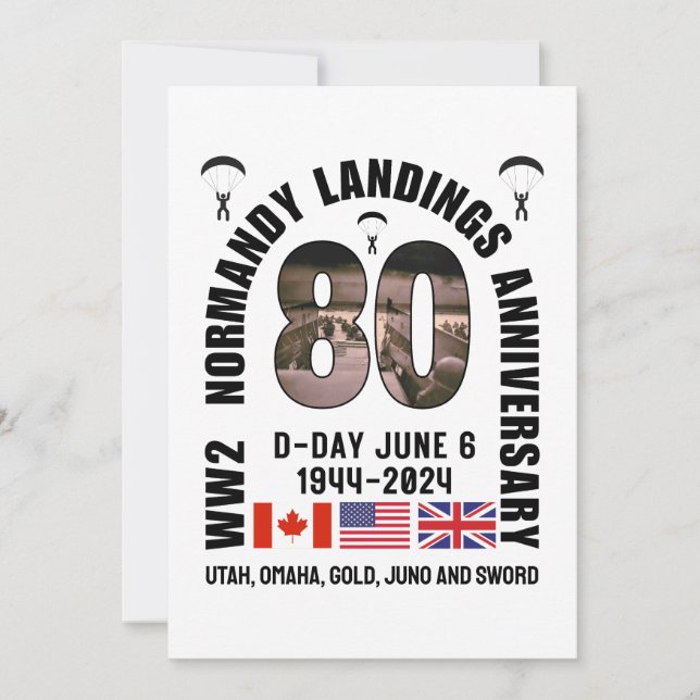 Tarjeta Festiva DÍA-D NORMANDÍA LANDINGS WW2 80º Aniversario (Anverso)