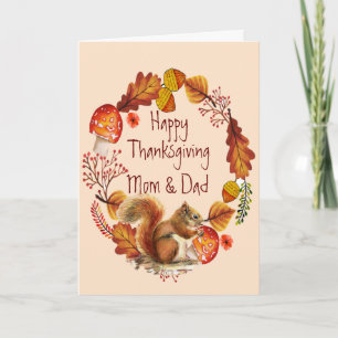 Tarjeta Festiva Día de Acción de Gracias Casa Otoño Padres Wren Bi