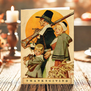 Tarjeta Festiva Día de Acción de Gracias de la familia peregrina v