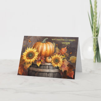 Tarjeta Festiva Día de Acción de Gracias de Primos con calabazas d