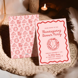 Tarjeta Festiva Día de Acción de Gracias de Whimsy Doodle Red Pink