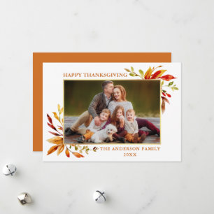 Tarjeta Festiva Día de Acción de Gracias Elegantes Hojas de Otoño