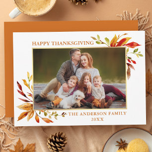 Tarjeta Festiva Día de Acción de Gracias Elegantes Hojas de Otoño