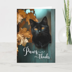Tarjeta Festiva Día de Acción de Gracias Gato Negro PAWS y Dar Gra