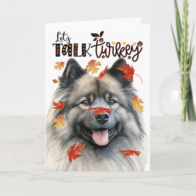 Tarjeta Festiva Día de Acción de Gracias Keeshond Dog Hablemos de  (Anverso)