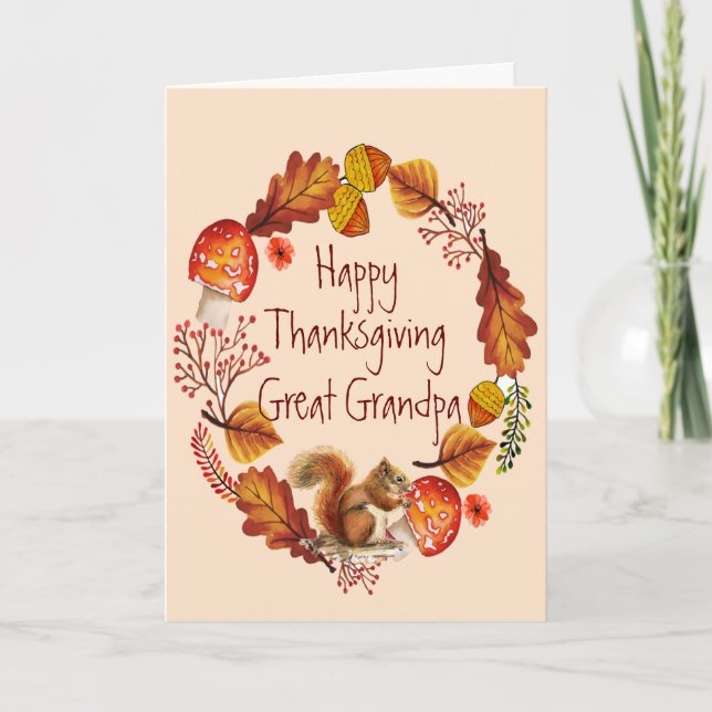 Tarjeta Festiva Día de Acción de Gracias Otoño Wreath Squirrel Gra (Anverso)