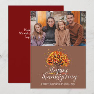 Tarjeta Festiva Día de Acción de Gracias para la familia del árbol