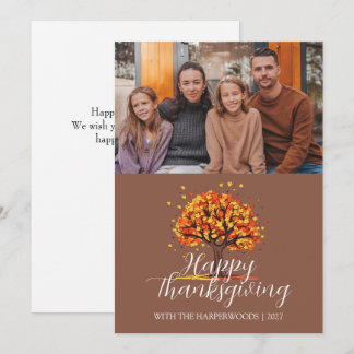 Tarjeta Festiva Día de Acción de Gracias para la familia del árbol