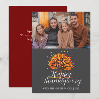 Tarjeta Festiva Día de Acción de Gracias para la familia del árbol