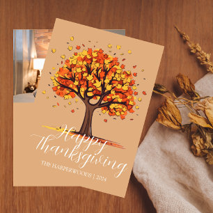 Tarjeta Festiva Día de Acción de Gracias para la familia del árbol