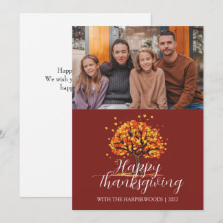 Tarjeta Festiva Día de Acción de Gracias para la familia del árbol