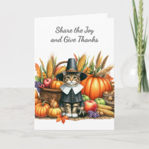 Tarjeta Festiva Día de Acción de Gracias Peregrino Gato Fiesta