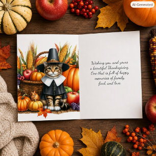 Tarjeta Festiva Día de Acción de Gracias Peregrino Gato Fiesta
