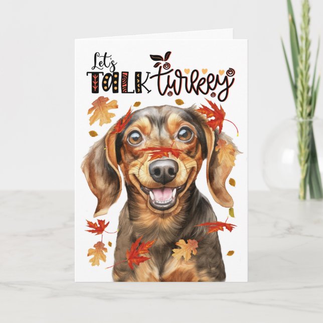 Tarjeta Festiva Día de Acción de Gracias, perro de Dachshund, habl (Anverso)